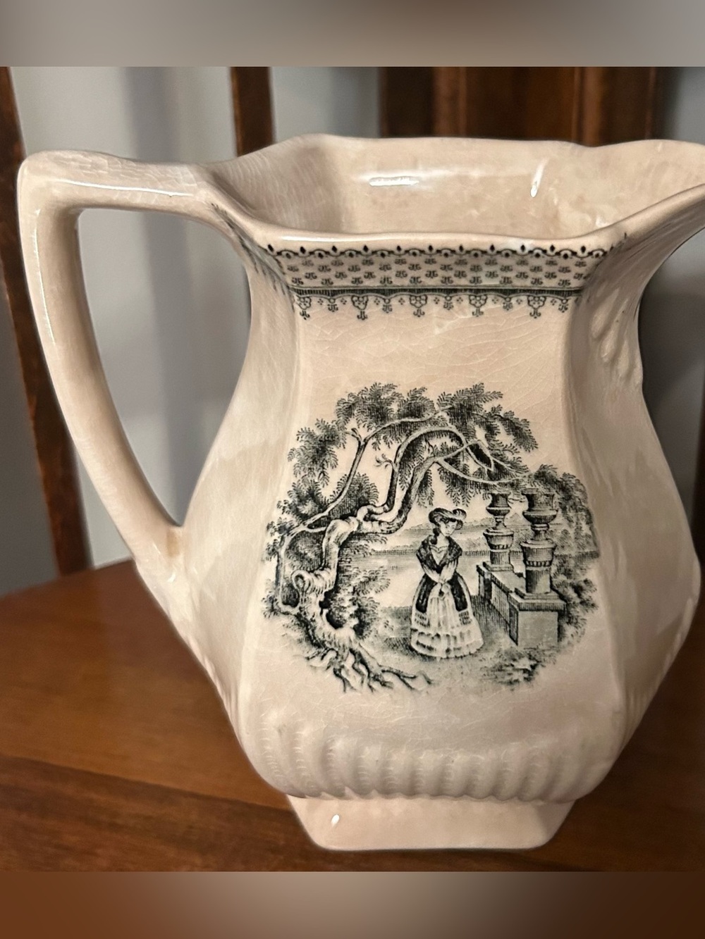 Vintage Wm Adams & Sons Minuet Ironstone Pitcher Black Transfer Ware England 6”